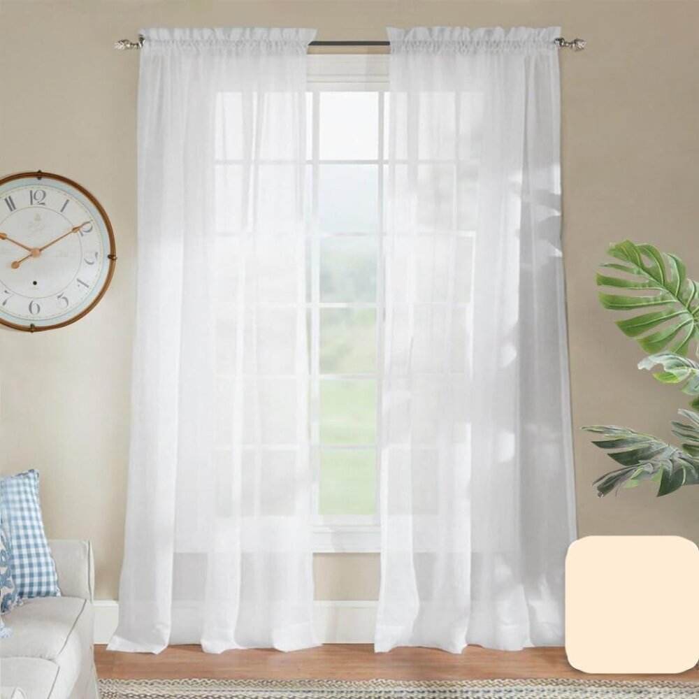 2 White Sheer Curtain Panels
